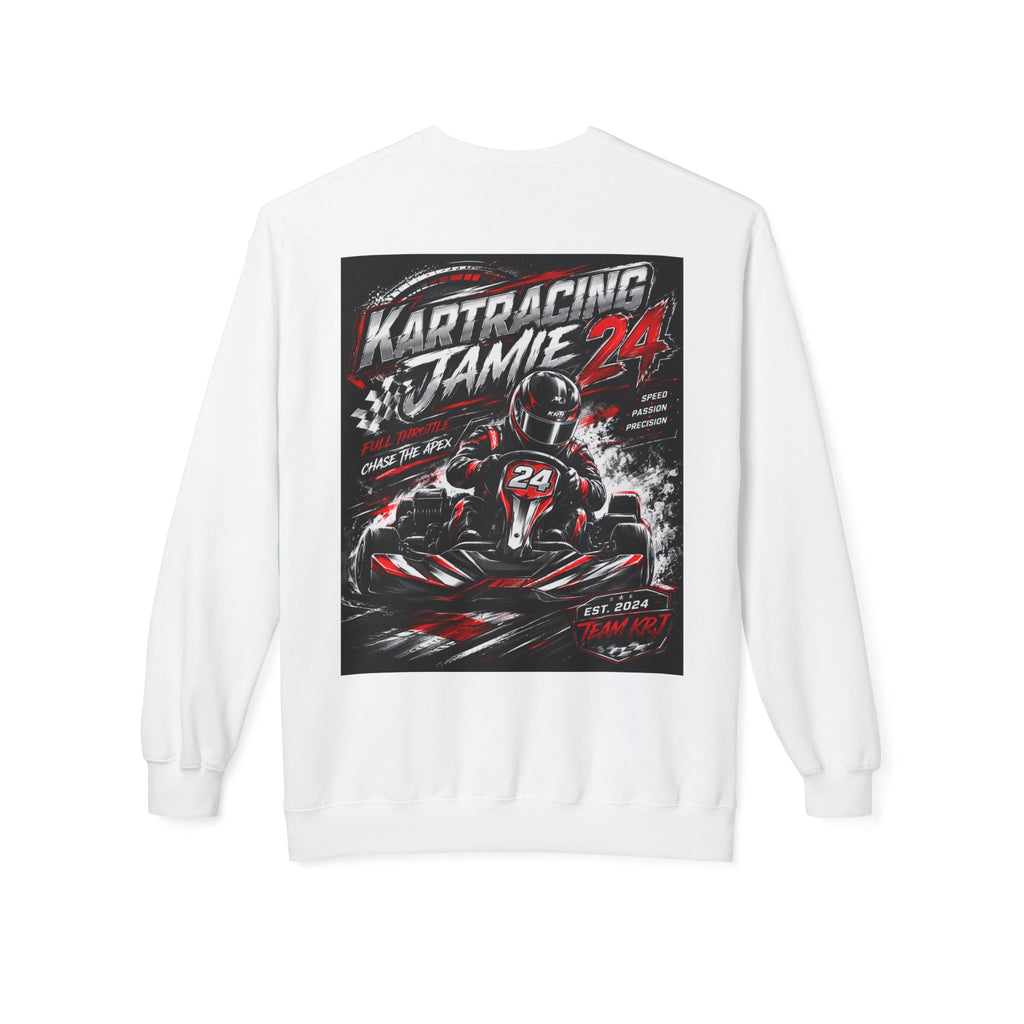 Go-Kart Racing Crewneck Sweatshirt mit arched Namen und Nummer 24 auf der Brust.