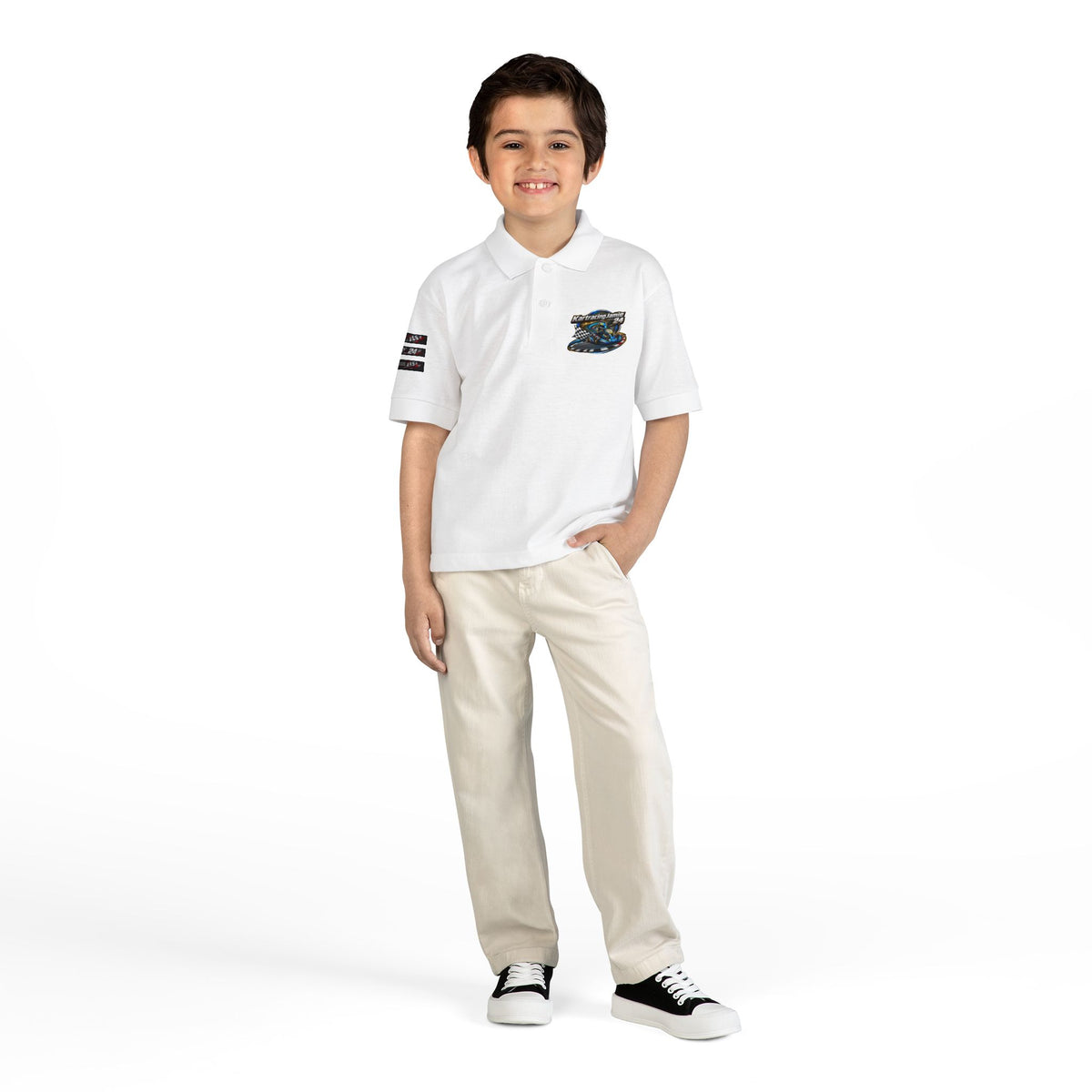 Kids Racing Polo Shirt – 'KartracingJamie24' Go-Kart Graphic Youth DryBlend® Jersey