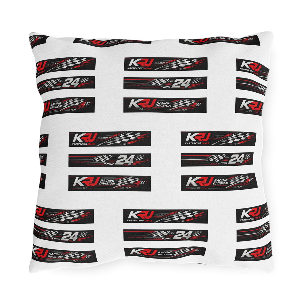 Racing Outdoor Pillow in a stylish design with KRJ Motorsport branding and checkered patterns.