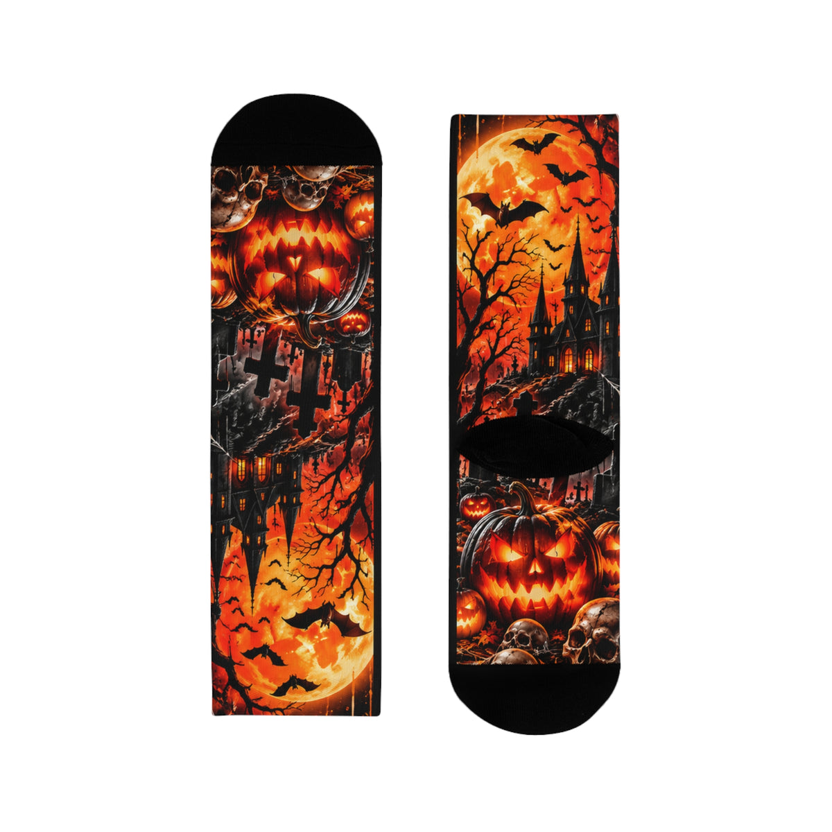 Halloween Horror Crew Socks – Jack-O’-Lanterns, Bats & Haunted Castle