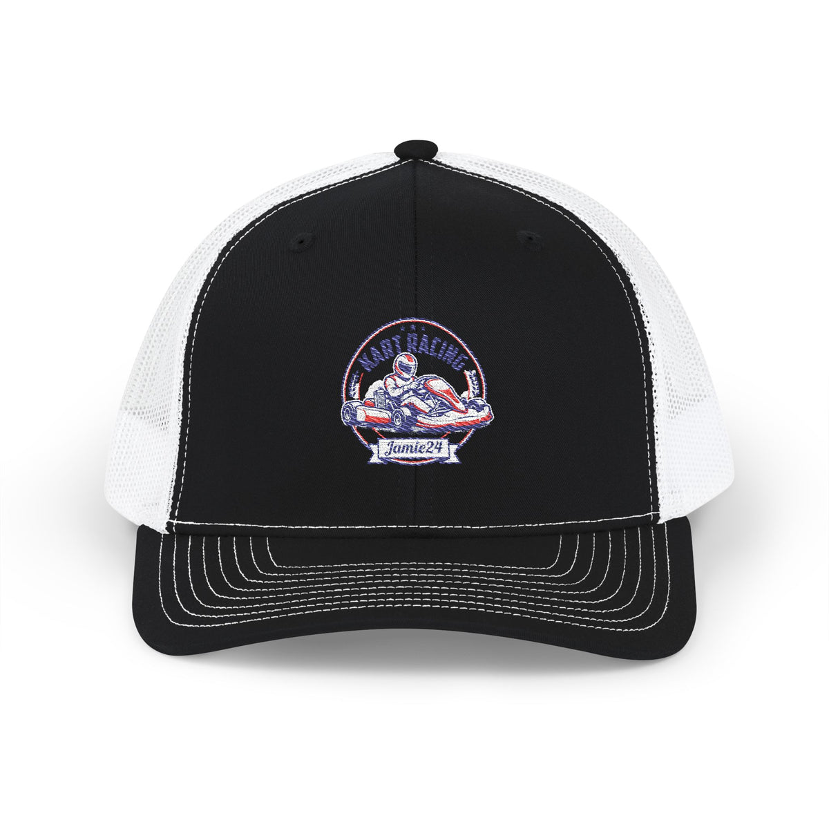 Mountain Lodge Snapback Trucker Cap mit vintage Patch, schwarz und weiß, ideal für Outdoor-Aktivitäten.