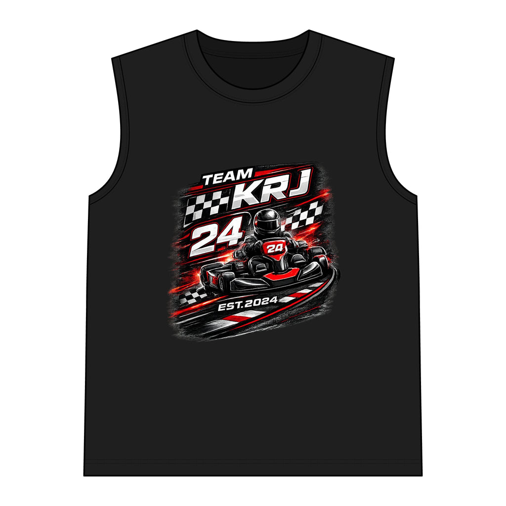 Women's Go-Kart Racing Muscle Tank von Team KRJ 24 mit sportlichem Design und Rennkart-Motiv.
