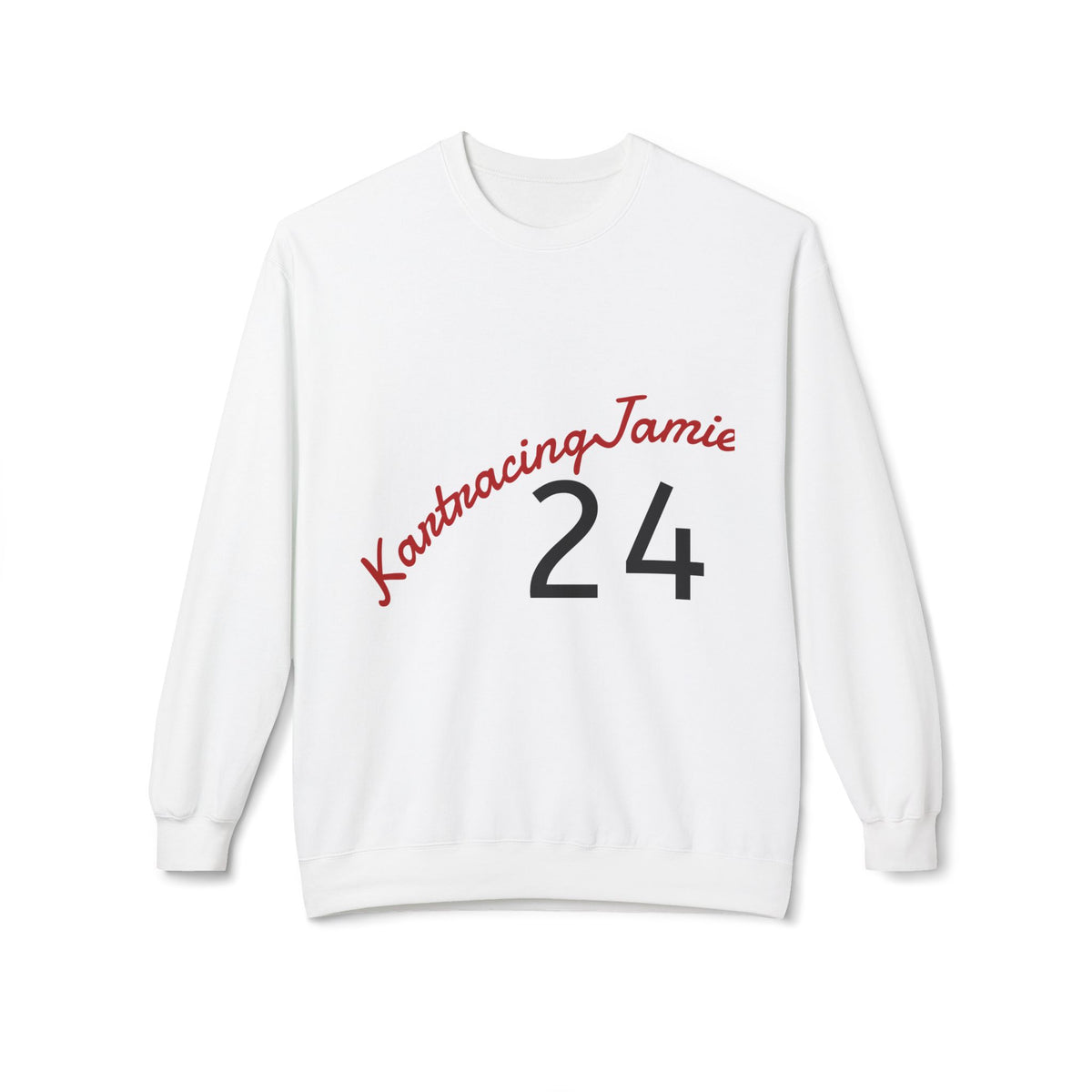 Go-Kart Racing Crewneck Sweatshirt mit arched Namen und Nummer 24 auf der Brust.