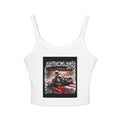 kart racing graphic tank top in solid white with bold racing graphics, designed for race-day energy and style.
