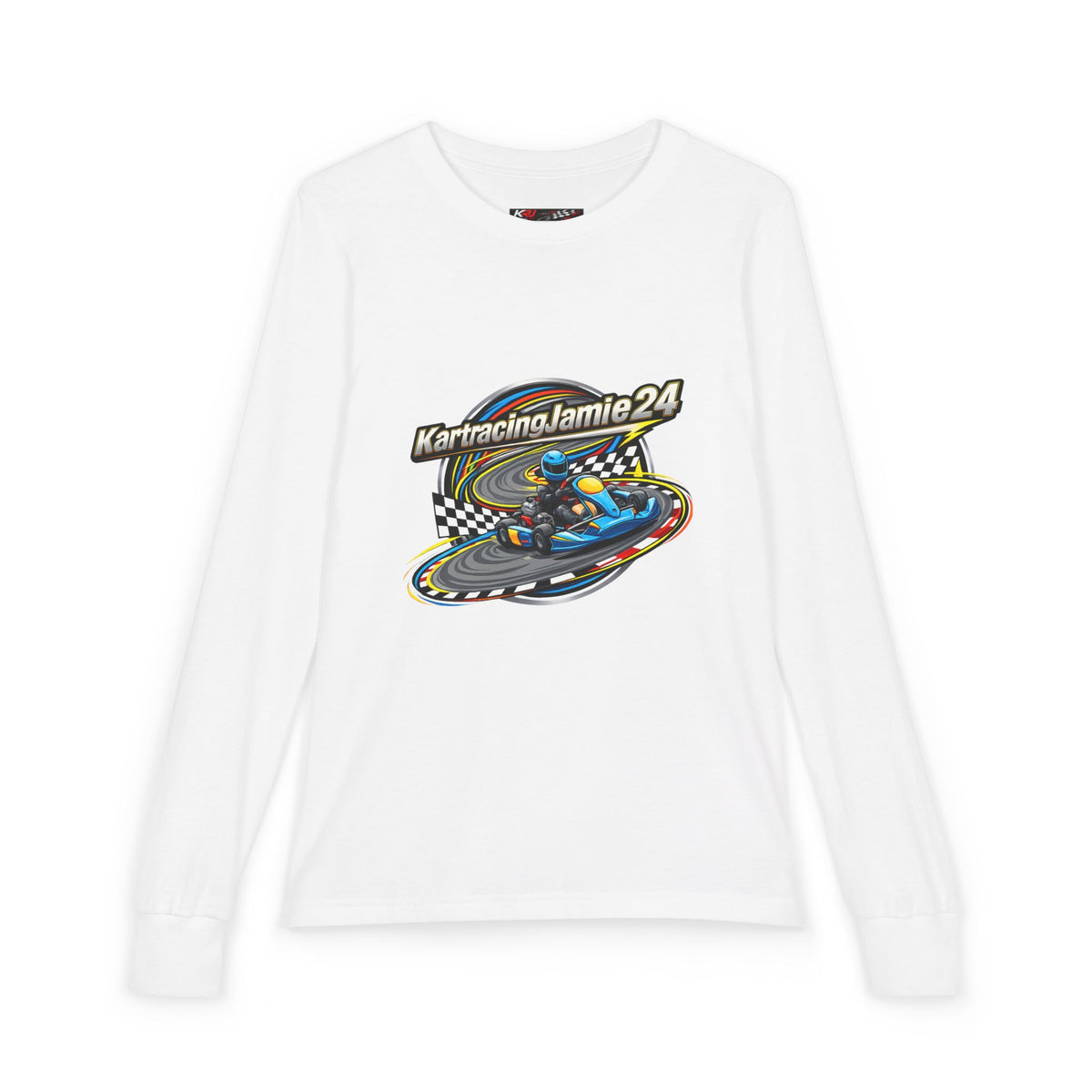 Youth Racing Long Sleeve Tee — 'KJracingJamie24' Kart Design