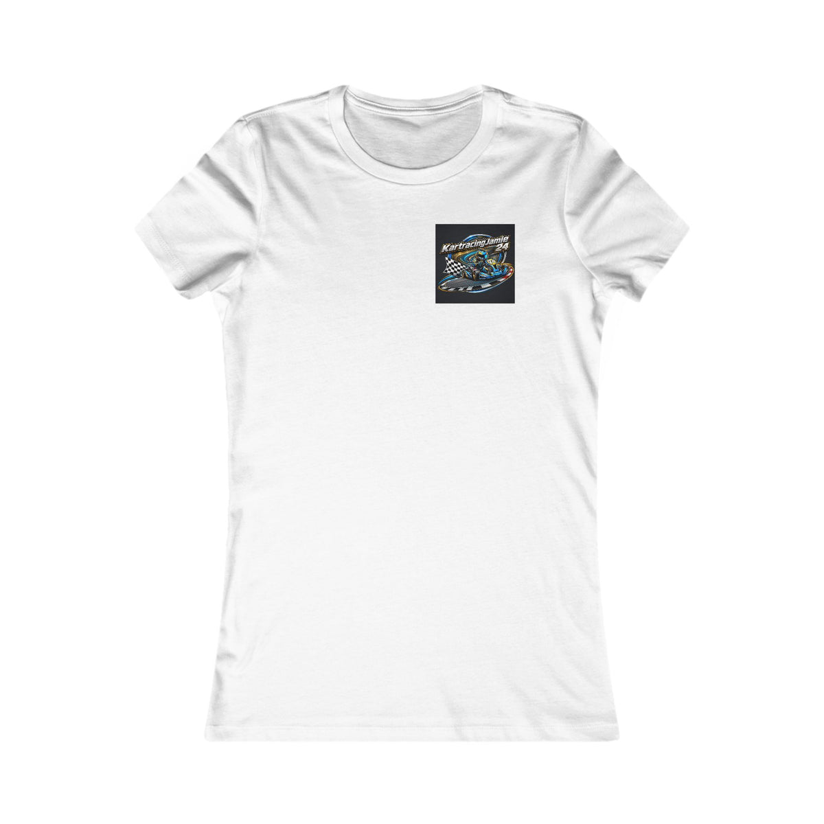 Kart Racing Women's Tee mit KRI Logo und auffälligem Grafikdesign auf einem weißen T-Shirt.