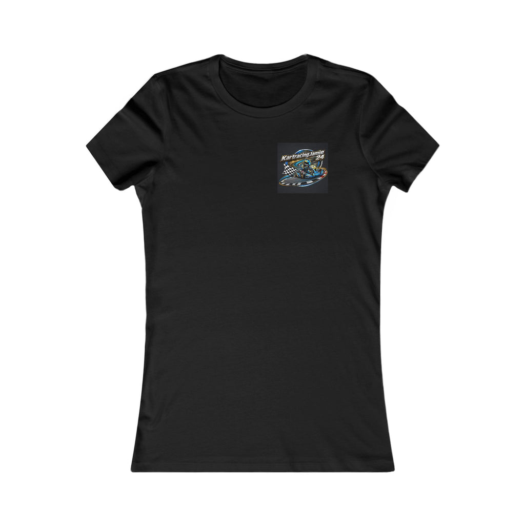 Kart Racing Women's Tee mit KRI Logo und racing Grafikdesign auf schwarzem T-Shirt.