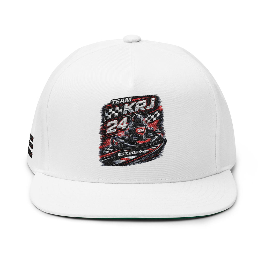 Racing Team 24 Embroidered Snapback Cap with karting badge and flat bill design.