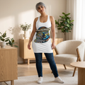 Model wearing the Kart Racing Jamie Racerback Dress, a women's go-karting graphic dress featuring vibrant racing artwork.