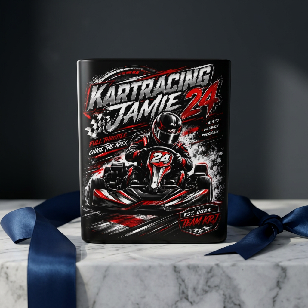 Go-Kart Racing Wandteppich Dekoration mit einem aktiven Kartfahrer und dramatischen Farben, 26" × 36".