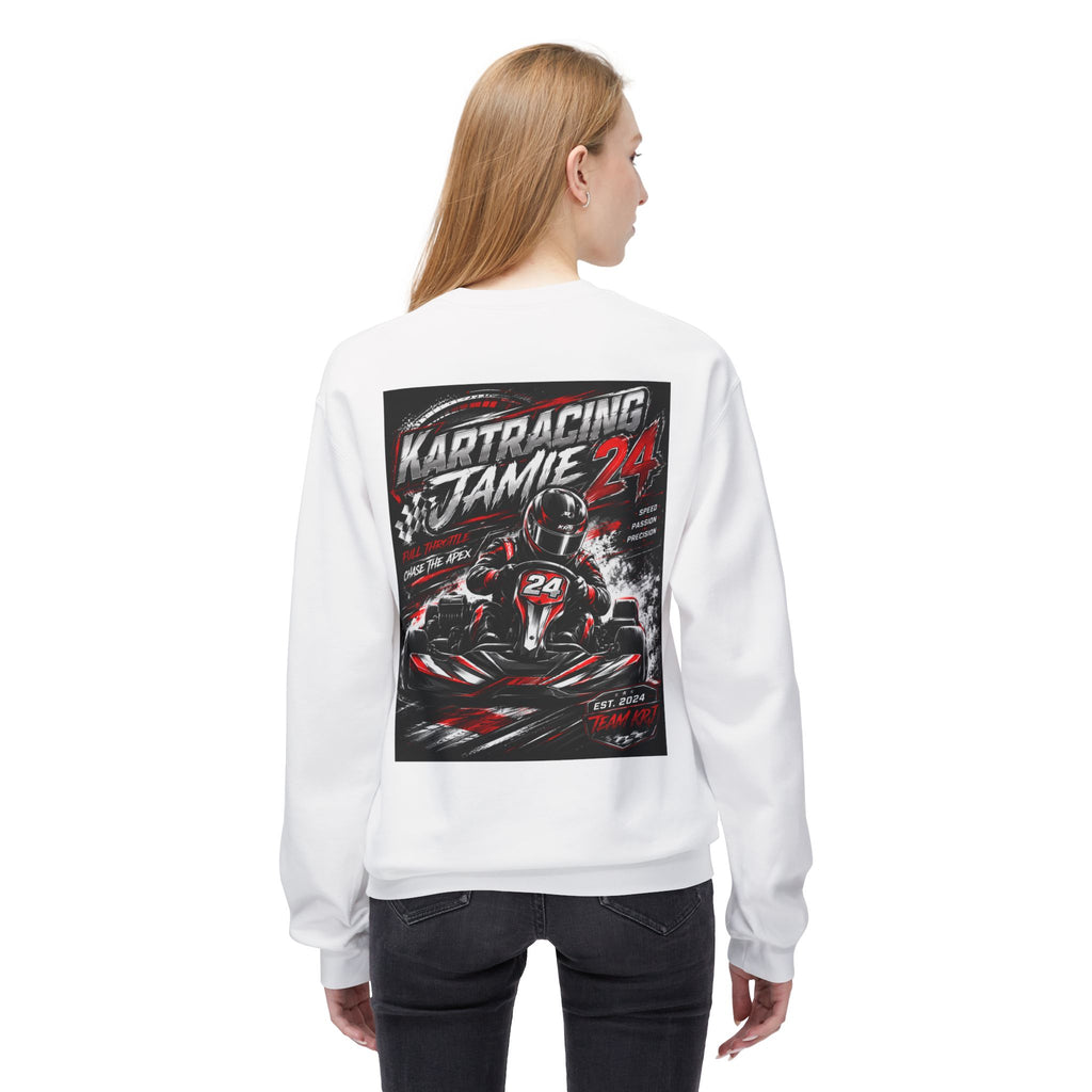 Go-Kart Racing Crewneck Sweatshirt with bold kart-racing graphic on the back, perfect for fans and racers.