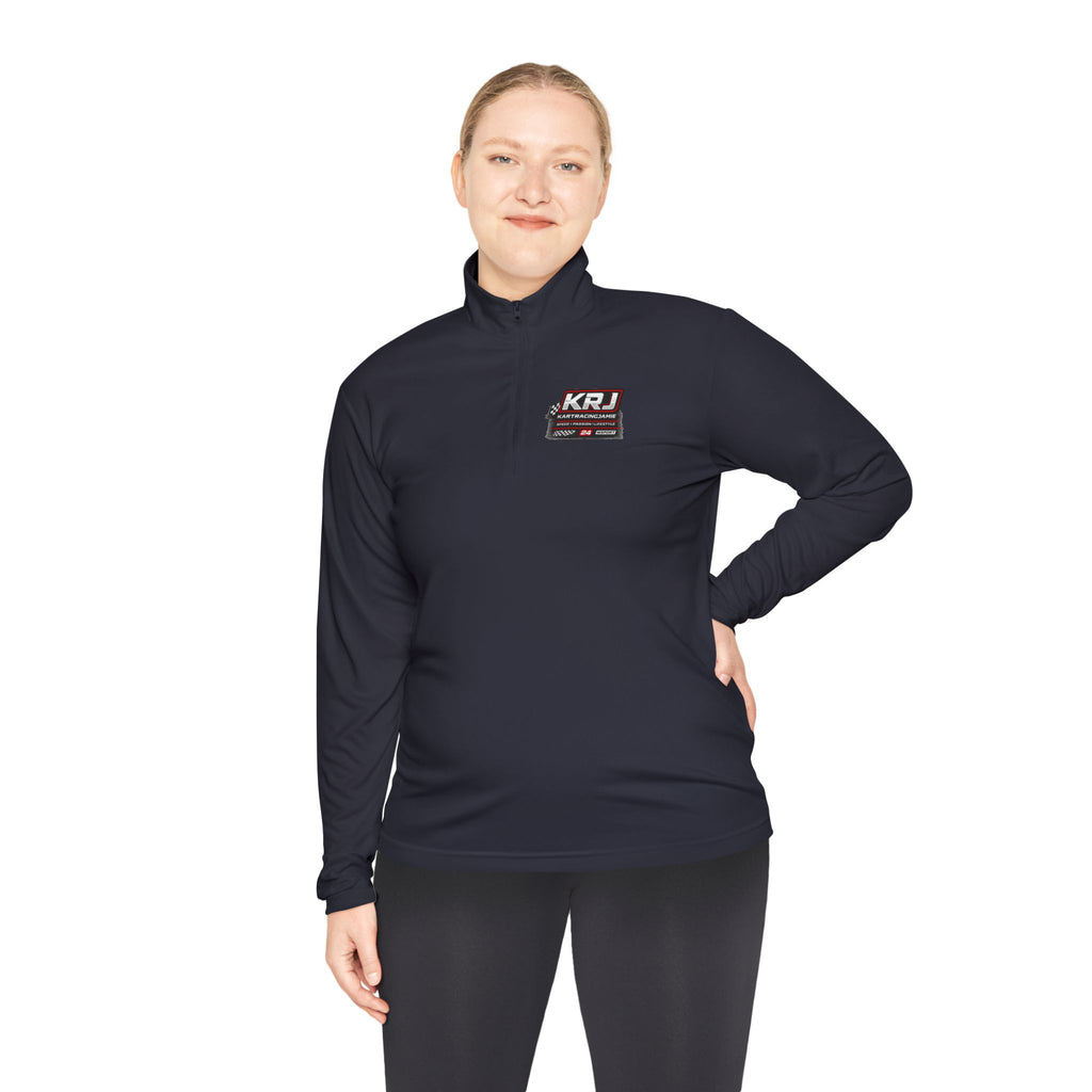 Kart Racing Quarter-Zip Pullover in navy worn by a model, showcasing comfort and racing style.