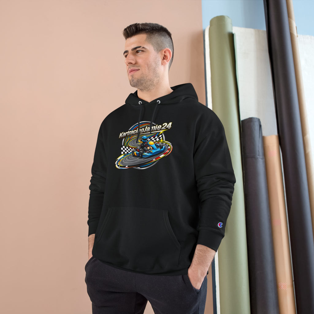 Kartracing Champion Hoodie in black with dynamic racing graphic and vibrant design.