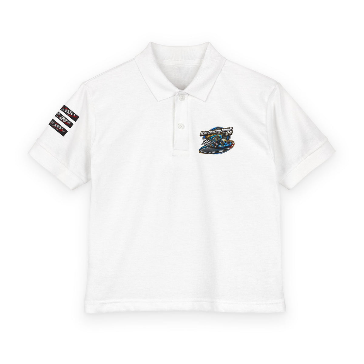 Kids Racing Polo Shirt – 'KartracingJamie24' Go-Kart Graphic Youth DryBlend® Jersey