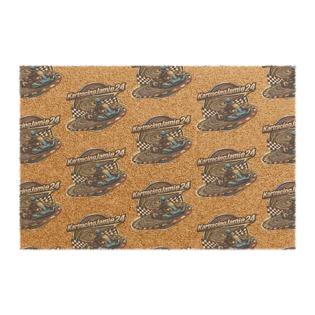 Kart Racing Coir Doormat vor einer modernen Haustür, ideal für Motorsport-Fans.