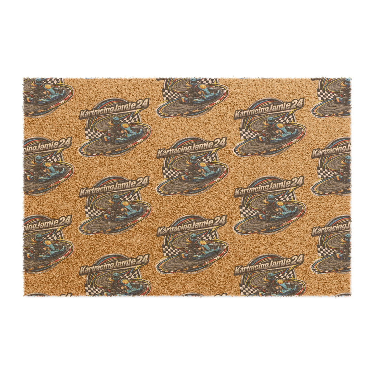 Kart Racing Coir Doormat vor einer modernen Haustür, ideal für Motorsport-Fans.