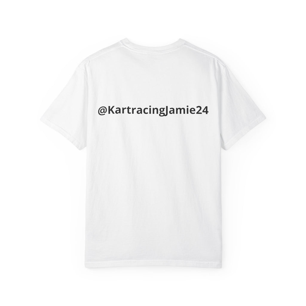 Rückansicht des Kart Racing Jamie 24 T-Shirts mit @KartracingJamie24, ideal für Go-Kart Racing T-Shirt Jamie 24 Fans.