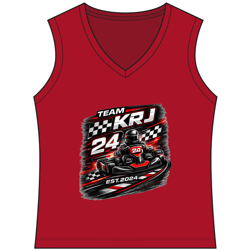 Go-Kart Racing Women's Tank Top mit Team KRJ 24 Grafik auf rotem V-Ausschnitt Shirt