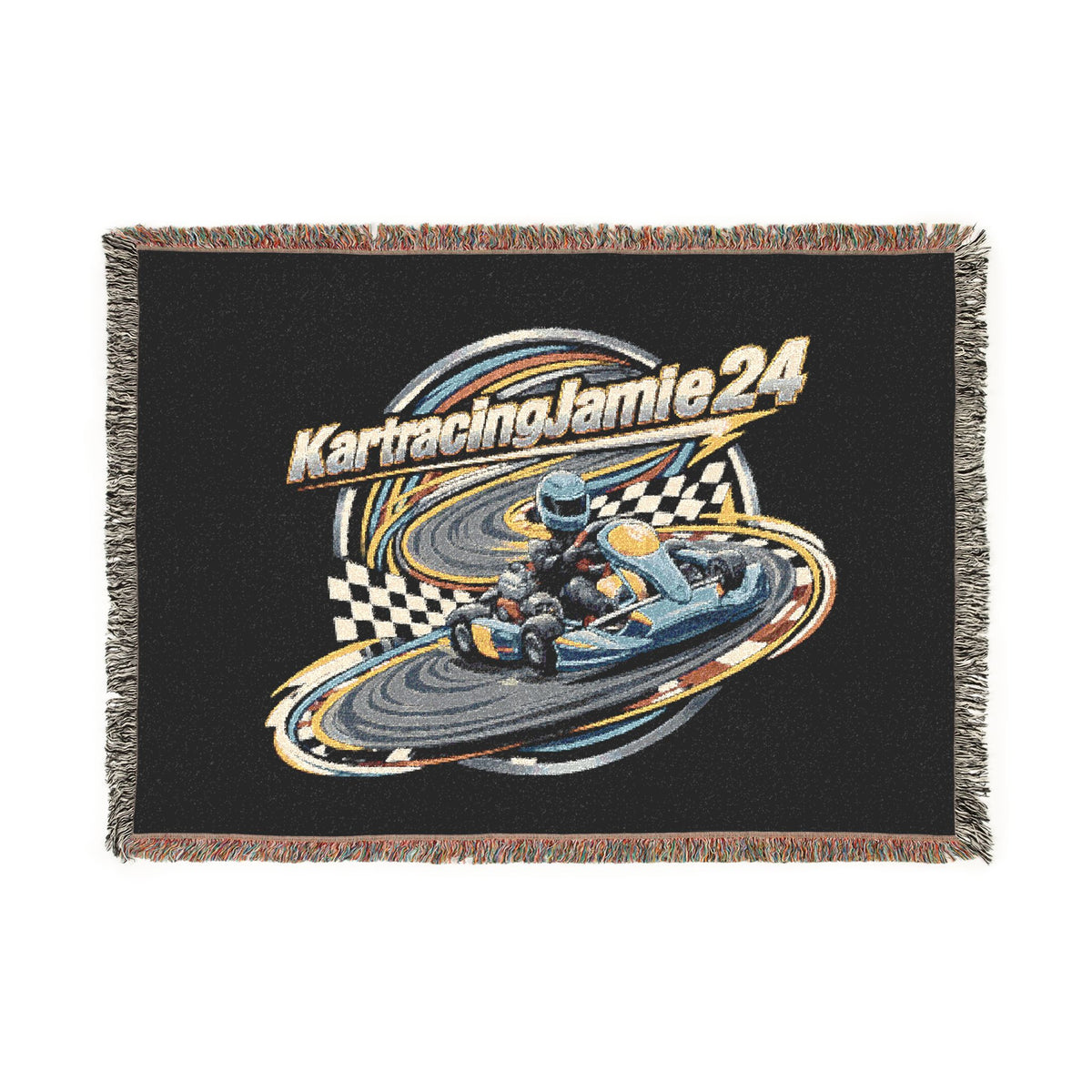 Go-Kart Racing Woven Blanket mit Kartracing Jamie Grafik und Rennmotiven