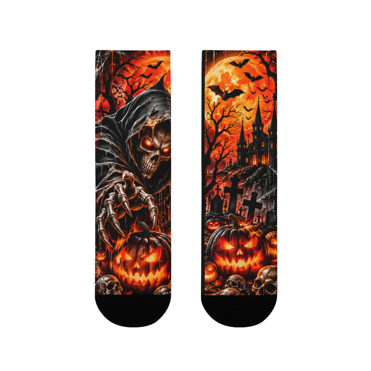 Halloween Horror Crew Socks – Jack-O’-Lanterns, Bats & Haunted Castle