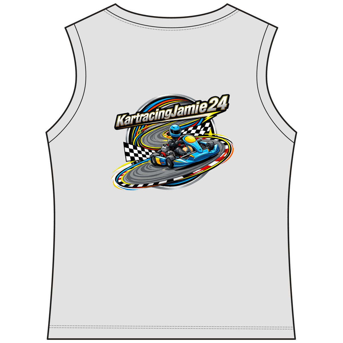 Go-Kart Racing Women's Tank Top mit Kartracing Jamie 24 Grafik auf der Rückseite.