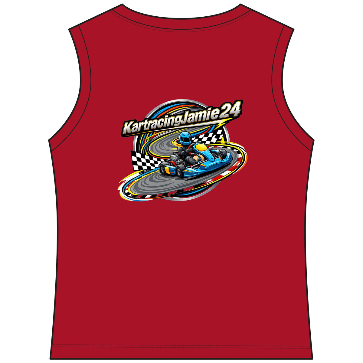 Go-Kart Racing Women's Tank Top mit Grafik von KartracingJamie24 auf rotem Hintergrund.