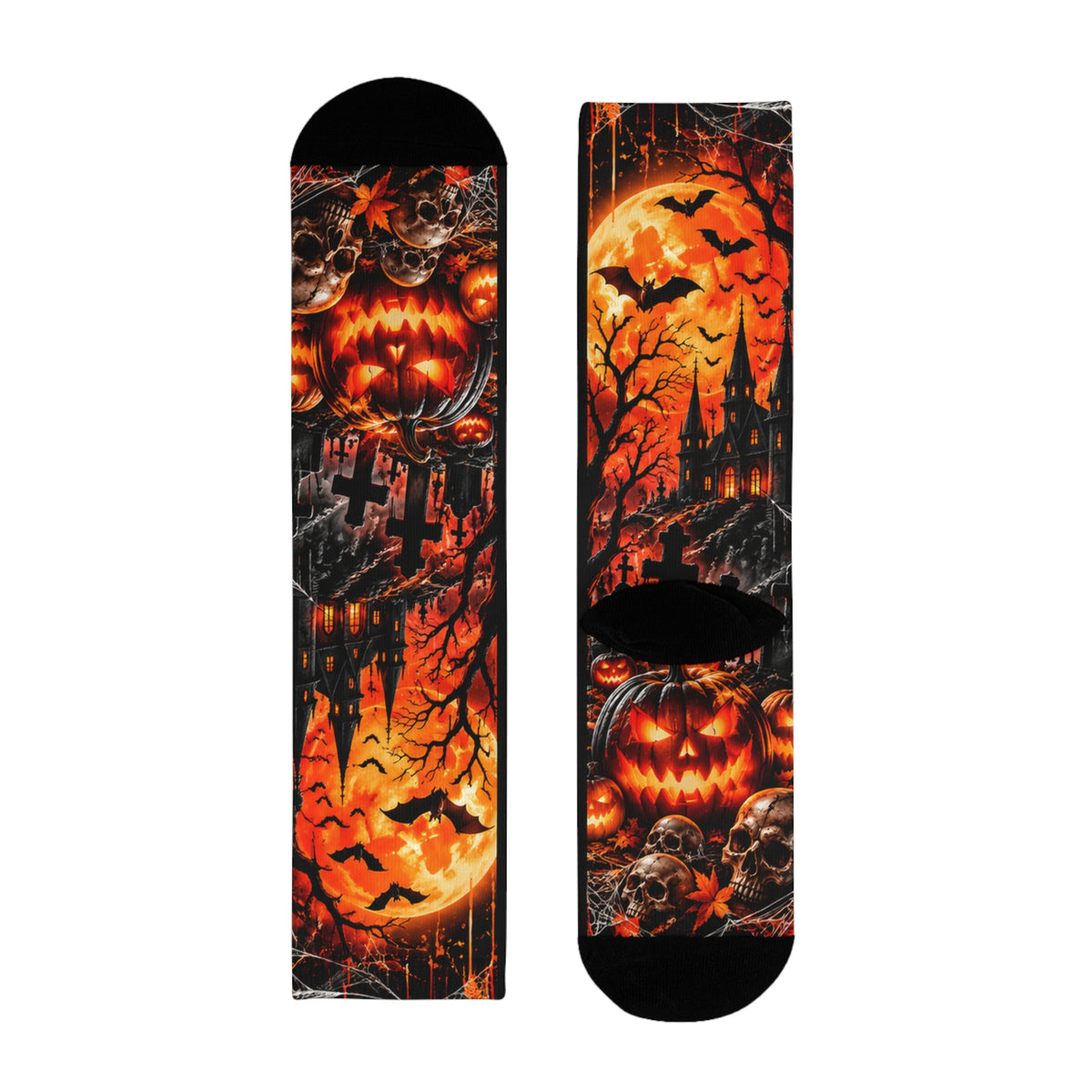 Halloween Horror Crew Socks – Jack-O’-Lanterns, Bats & Haunted Castle