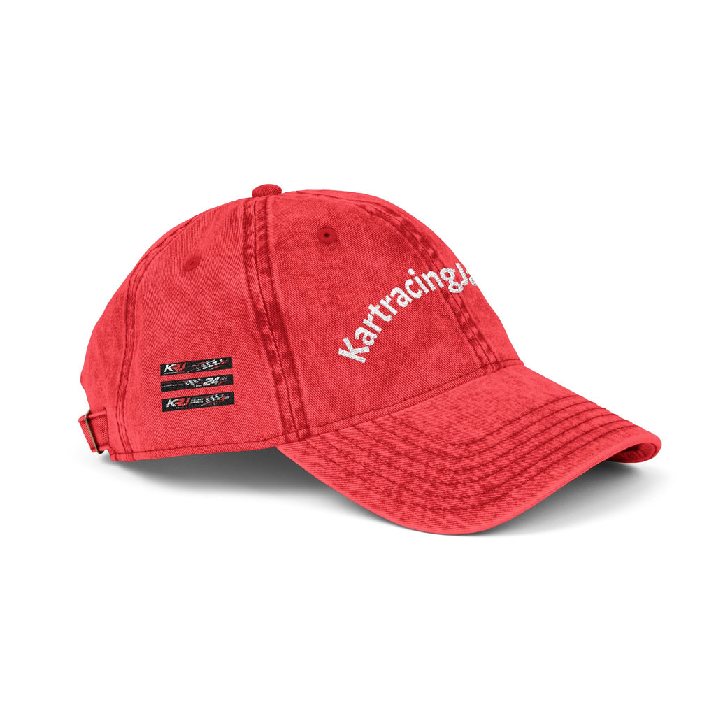 Vintage Embroidered Baseball Cap in red with Kart Racing logo and adjustable strap