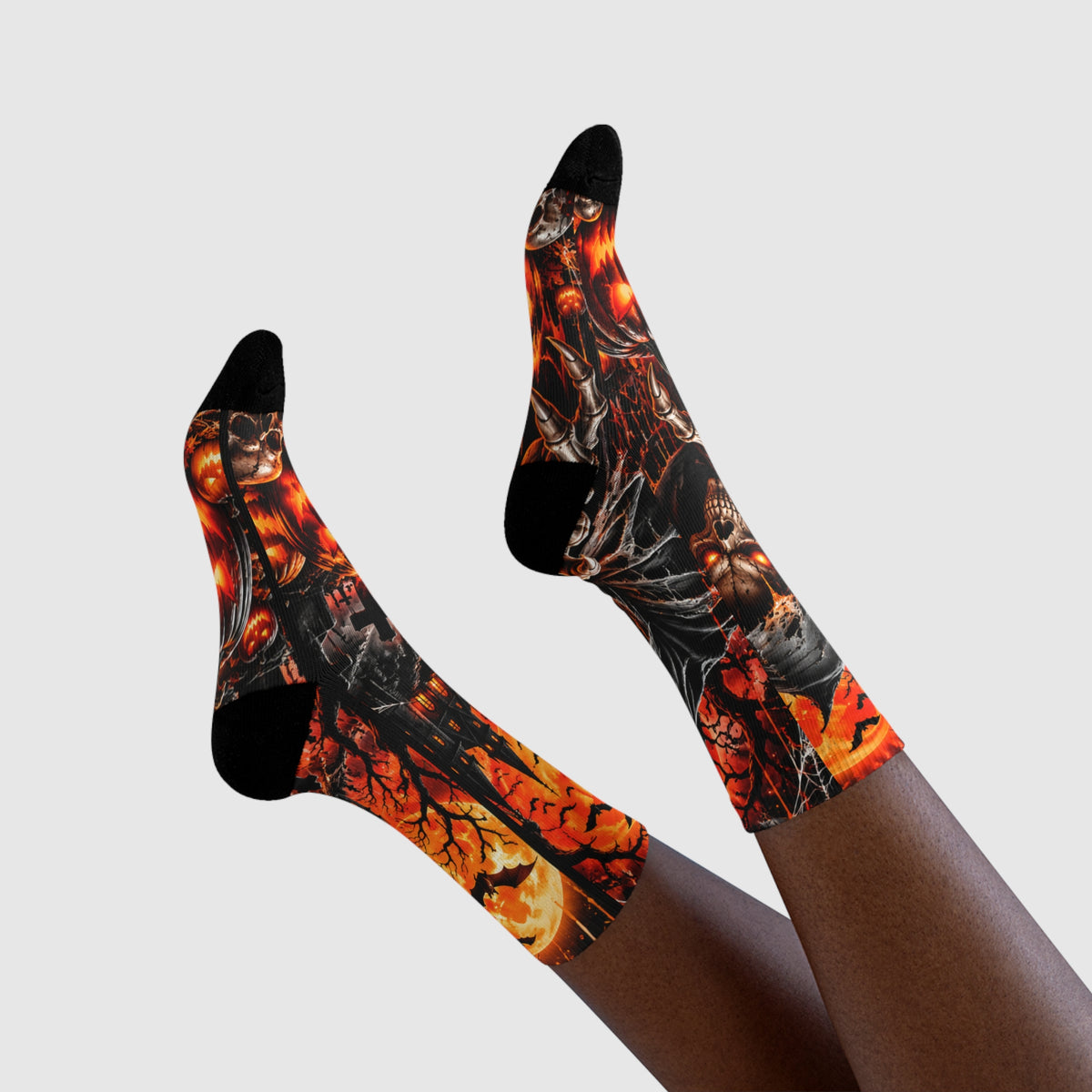 Halloween Horror Crew Socks – Jack-O’-Lanterns, Bats & Haunted Castle